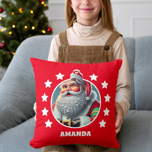 Santa Claus Christmas Personalized Kids Red Throw Pillow