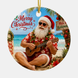 Santa Claus Christmas  playing ukulele Ceramic Ornament