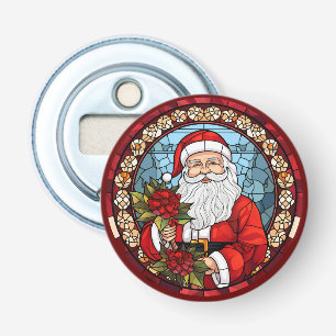 Santa Claus Christmas Poinsettia Refrigerator Bottle Opener