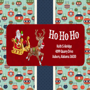 Santa Claus Christmas Reindeer Sleigh Ho Ho Ho Red