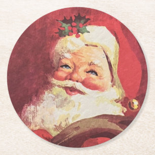 Santa Claus Christmas Set of 6  Round Paper Coaster