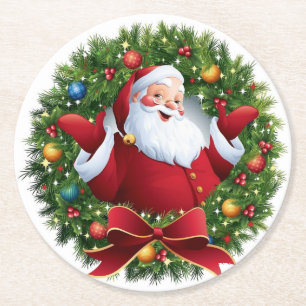 Santa Claus Christmas Set of 6 Round Paper Coaster