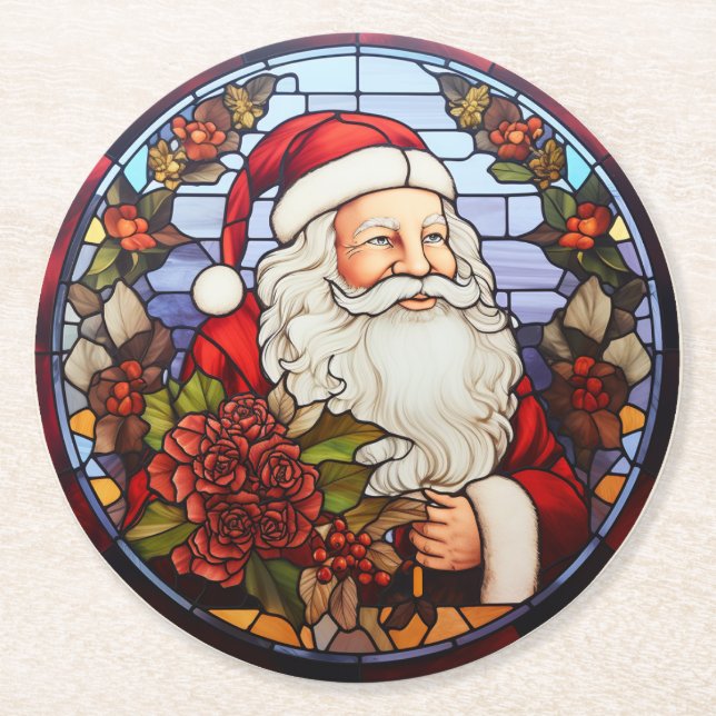 Santa Claus Christmas Set of 6  Round Paper Coaster (Front)