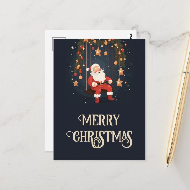 Santa Claus Christmas Stars Postcard (Front/Back In Situ)