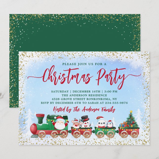 Santa Claus Christmas Train Kids Holiday Party  Invitation (Front/Back)