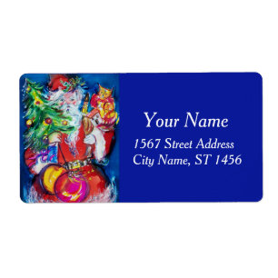 SANTA  CLAUS, CHRISTMAS TREE AND GIFTS Red Blue