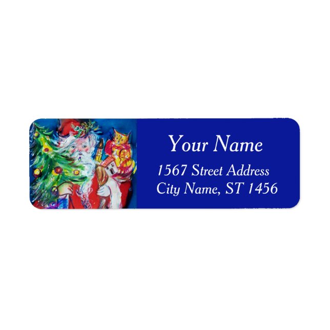 SANTA  CLAUS, CHRISTMAS TREE AND GIFTS Red Blue (Front)