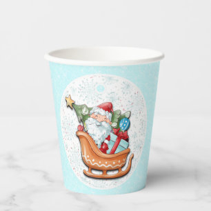 Santa Claus Christmas Tree Blue Snowflakes Paper Cups