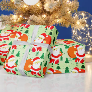 Santa Claus Christmas Tree Christmas Holiday cute Wrapping Paper