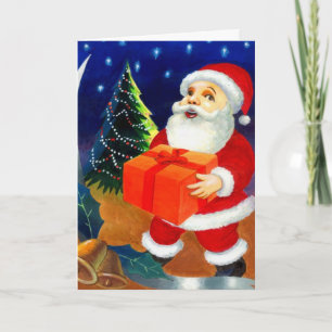 Santa Claus Christmas Tree Design Ringing Bells Holiday Card