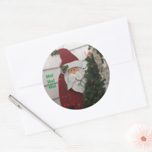 Santa Claus Christmas Tree Lights Classic Round Sticker