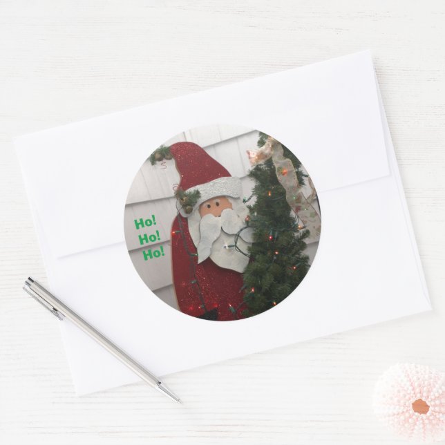Santa Claus Christmas Tree Lights Classic Round Sticker (Envelope)