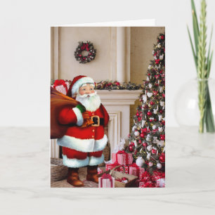 Santa Claus Christmas Tree Personalize Signature Holiday Card