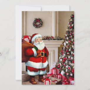 Santa Claus Christmas Tree Personalize Signature Holiday Card