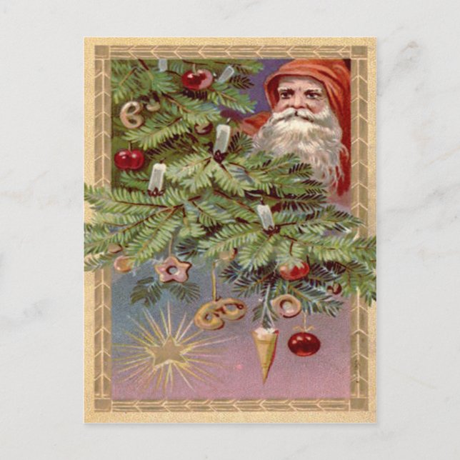 Santa Claus Christmas Tree Star Ornaments Holiday Postcard (Front)