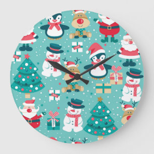 Santa Claus Christmas Vintage Pattern Large Clock