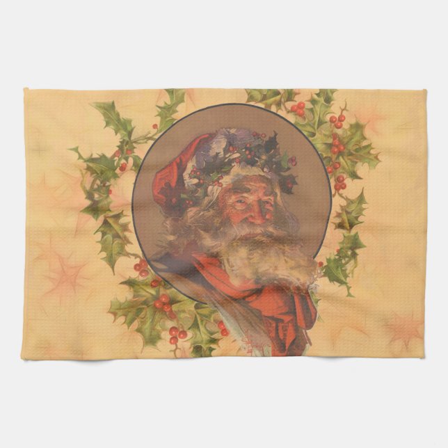 Santa Claus Christmas Vintage Portrait Kitchen Towel (Horizontal)