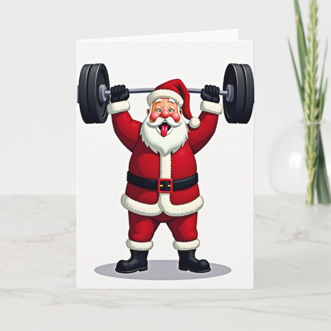 Santa Claus Christmas Weightlifting Card (Front)