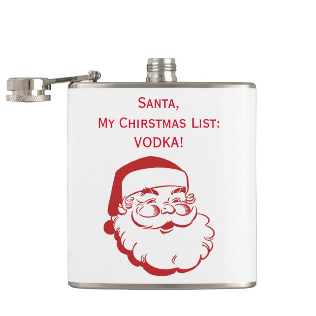Santa Claus Christmas Wish List Funny Vodka Custom Hip Flask (Opened)