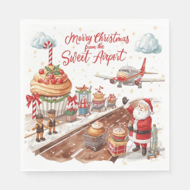 Santa Claus Christmas with Bakery Shop at airport Napkin (Front)