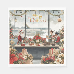 Santa Claus Christmas with florist at airport Napkin