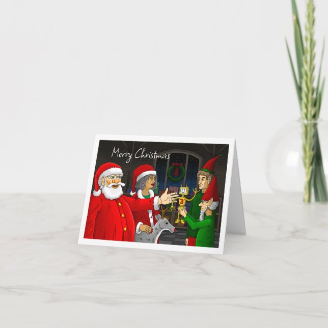 Santa Claus Christmas Workshop Holiday Card (Front)