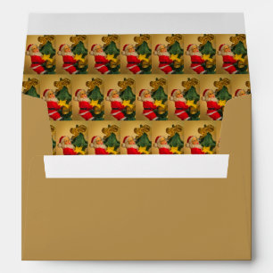 Santa Claus Climbing Christmas Tree Golden Envelope