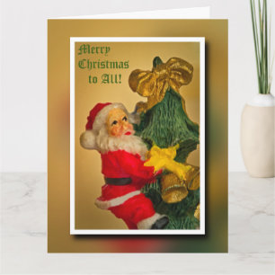 Santa Claus Climbing the Christmas Tree - Vintage Card