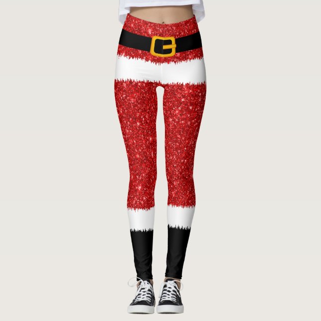 Santa Claus Costume Glitter Christmas Leggings (Front)