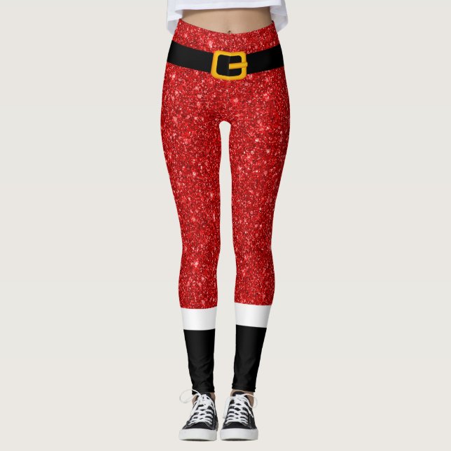 Santa Claus Costume Glitter Christmas Leggings (Front)