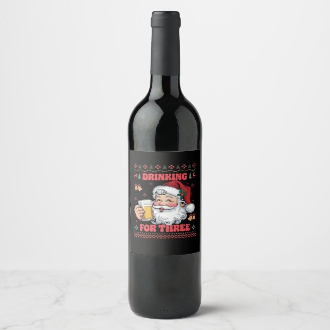 Santa Claus Couple Chirstmas  Wine Label (Front)
