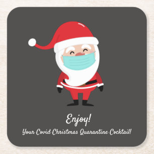 Santa Claus Covid Christmas Quarantine Cocktail Square Paper Coaster