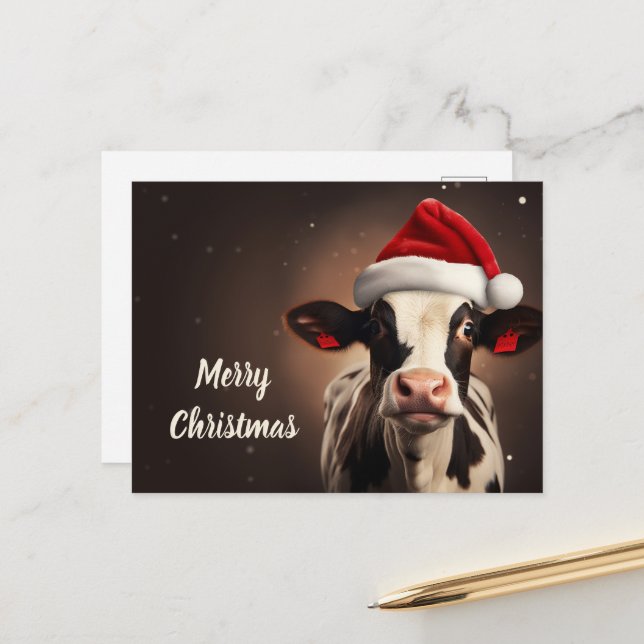 Santa Claus Cow Christmas Postcard (Front/Back In Situ)