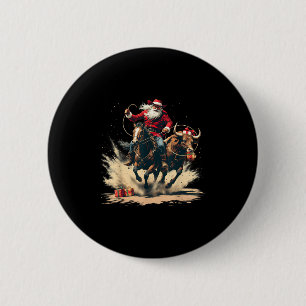 Santa Claus Cowboy Vintage Christmas Horse Cow Men 2 Inch Round Button