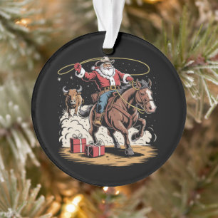 Santa Claus Cowboy Vintage Christmas Horse Cow  Ornament