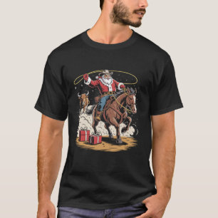 Santa Claus Cowboy Vintage Christmas Horse Cow  T-Shirt