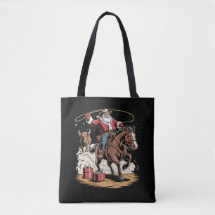 Santa Claus Cowboy Vintage Christmas Horse Cow  Tote Bag