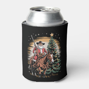 Santa Claus Cowboy Vintage Christmas Tree Western Can Cooler
