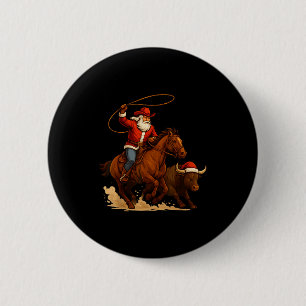 Santa Claus Cowboy Vintage Western Christmas Pajam 2 Inch Round Button