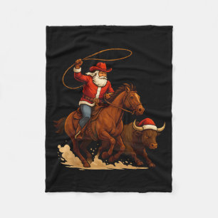 Santa Claus Cowboy Vintage Western Christmas Pajam Fleece Blanket
