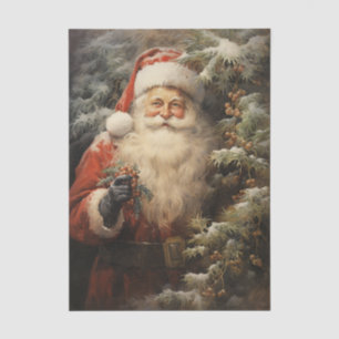 Santa Claus Cuddling a Christmas Tree Ivy Berries Tissue Paper
