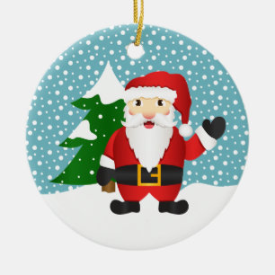Santa Claus Custom Family Name And Year Christmas Ceramic Ornament