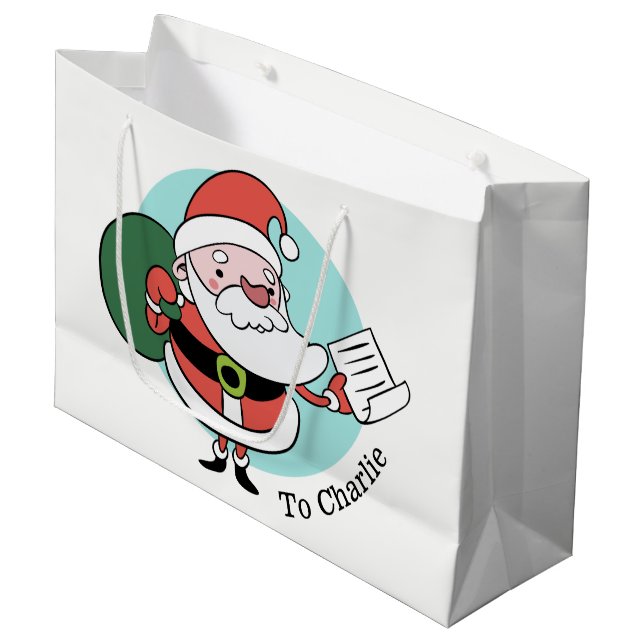 Santa Claus custom name large gift bag (Front Angled)
