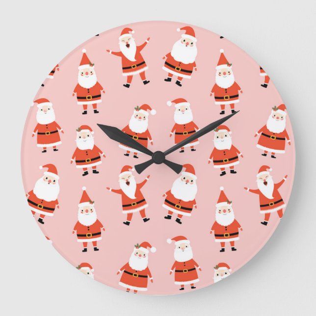 Santa Claus, Cute Pink Seamless Pattern. Large Clock (Front)
