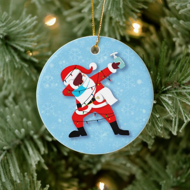 Santa Claus Dabbing Christmas covid Ceramic Ornament (Tree)