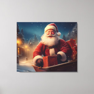 Santa claus delivering christmas gifts from sleigh canvas print