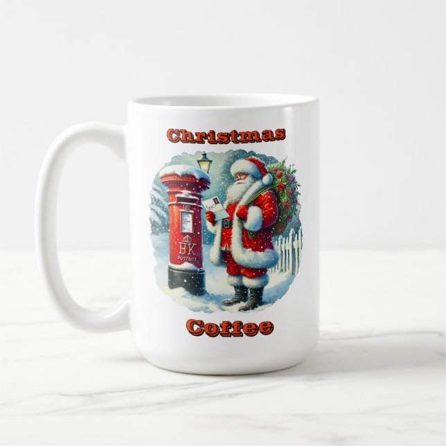 Santa Claus Delivering Letters in a Snowy Setting Coffee Mug (Left)
