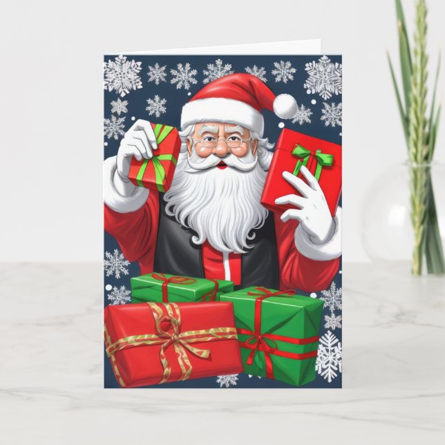 Santa Claus Delivering Presents Holiday Card (Front)