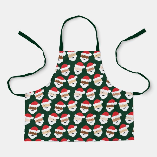 Santa Claus Diverse Green Red Cartoon Christmas Apron (Front)