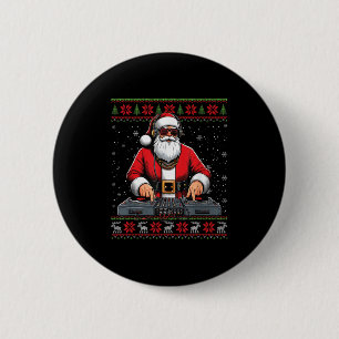 Santa Claus Dj Mixer Music Ugly Christmas Sweater  2 Inch Round Button